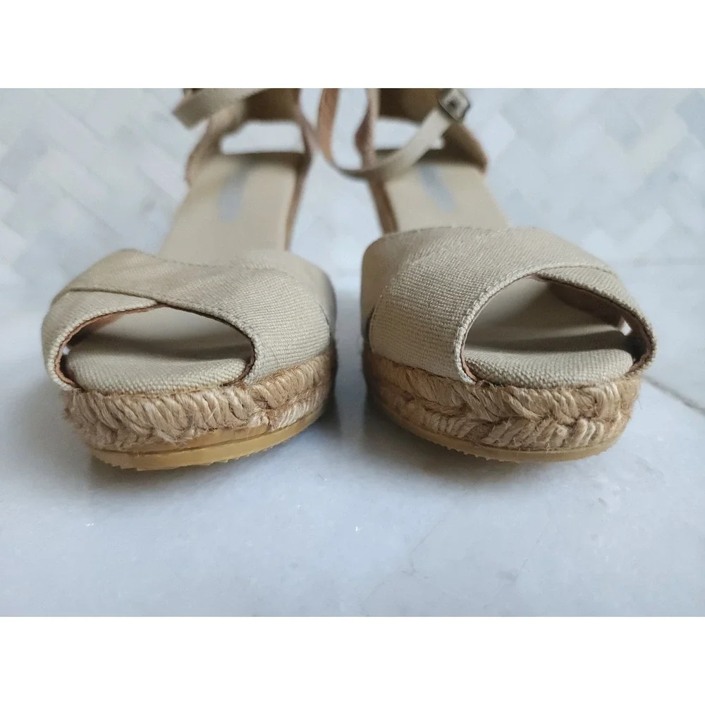 Viscata Aiguablava Espadrille Wedge Sandals Women US 7 Beige Canvas Ankle Strap
